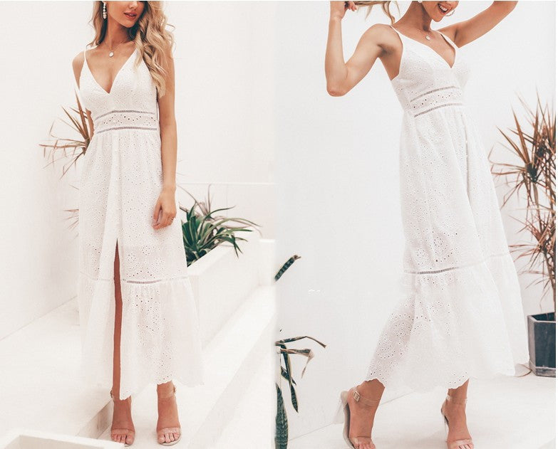 Sexy lace cotton lace long dress boho