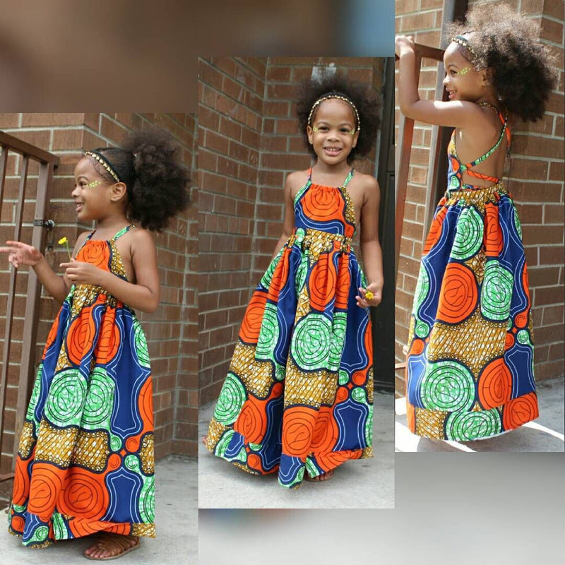 Children's Bohemian Sleeveless Sling Halter Dress