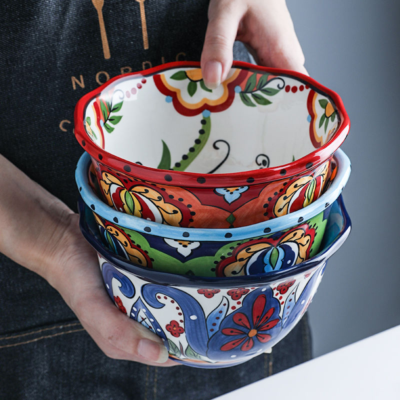 Bohemian hand-painted ceramic tableware bowl