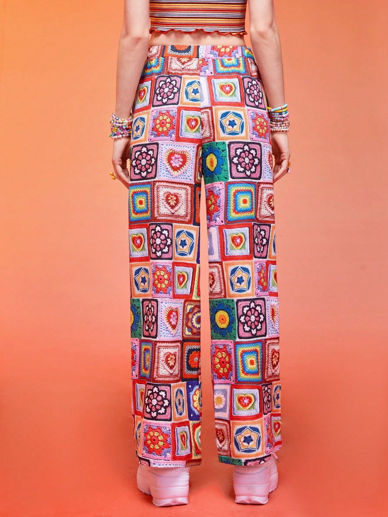 ROMWE Kawaii Patchwork Wide Leg Pants