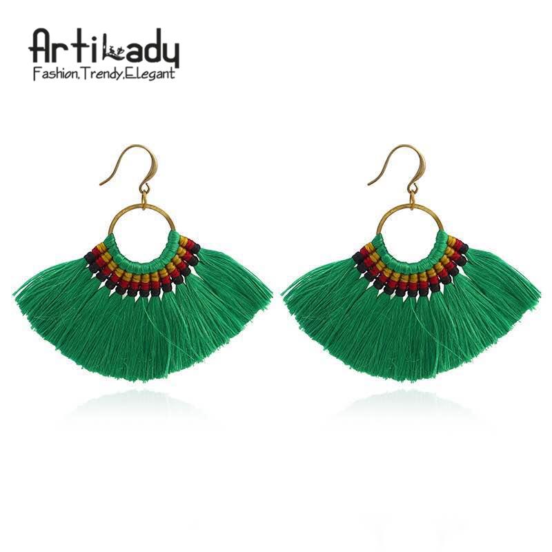 Artilady boho tassel earrings handmade  colorful drop earring