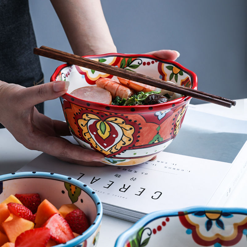 Bohemian hand-painted ceramic tableware bowl