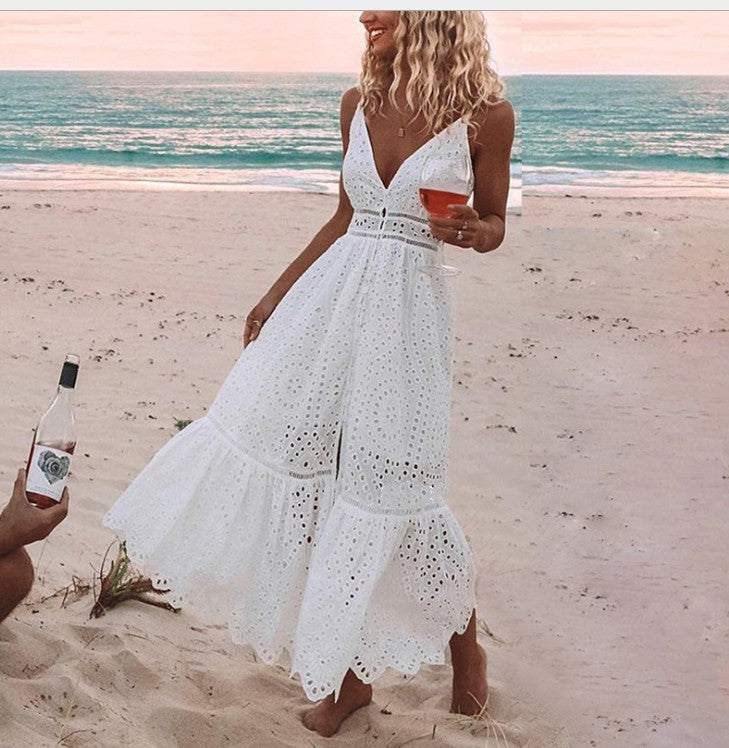 Sexy lace cotton lace long dress boho