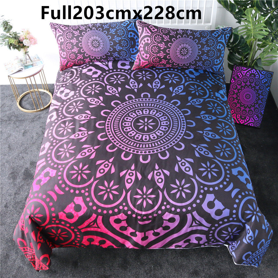 Purple crochet quilt cover three-piece bedding set