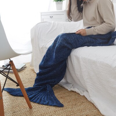 TONGDI Soft Warm Popular Fashionable Mermaid Fish Tail  Knitting Blanket Gift For Girl Princess All Season Handmade Sleeping Bag