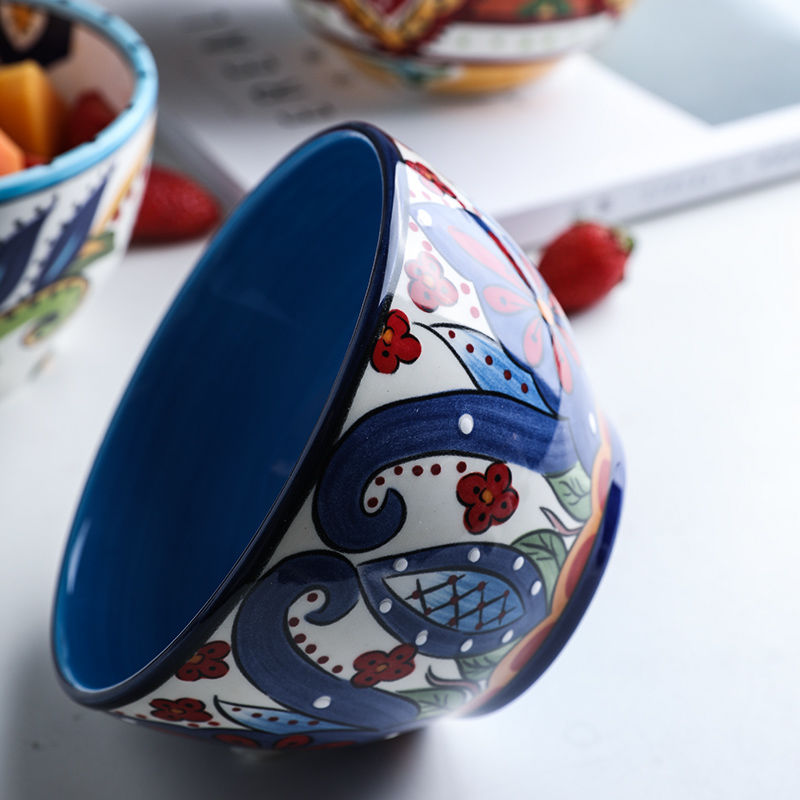 Bohemian hand-painted ceramic tableware bowl