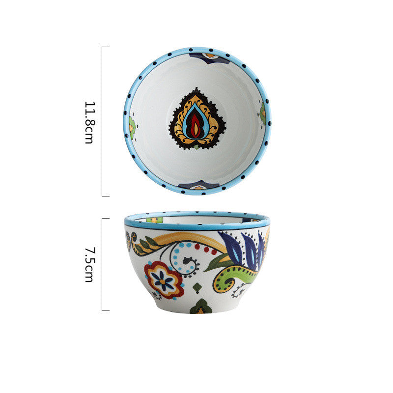 Bohemian hand-painted ceramic tableware bowl