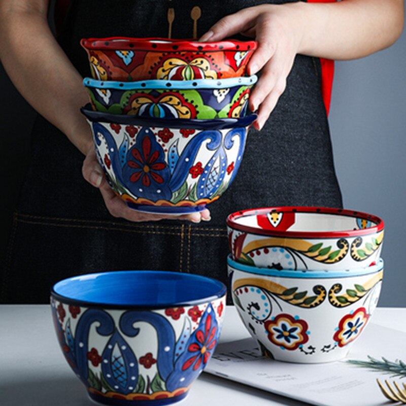 Bohemian hand-painted ceramic tableware bowl