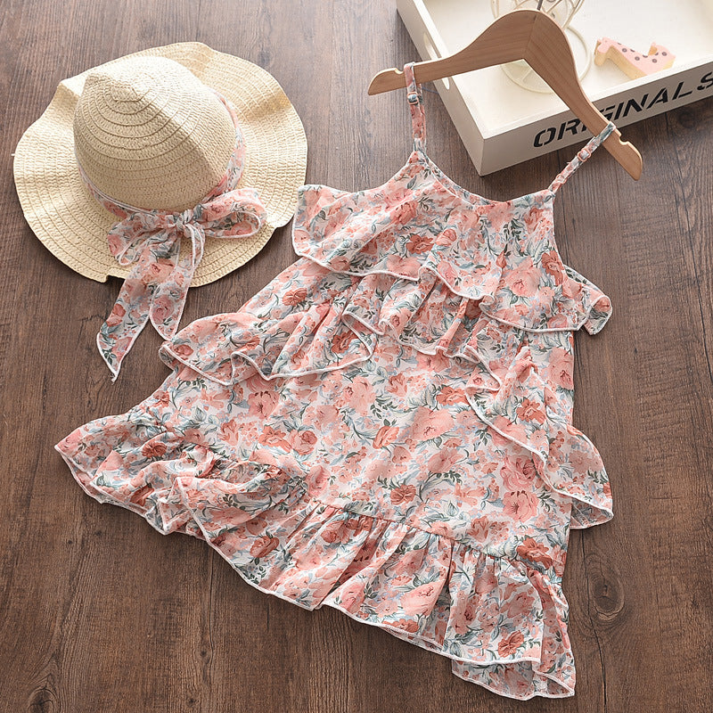 Girls Chiffon Floral Bohemian Beach Holiday Dress