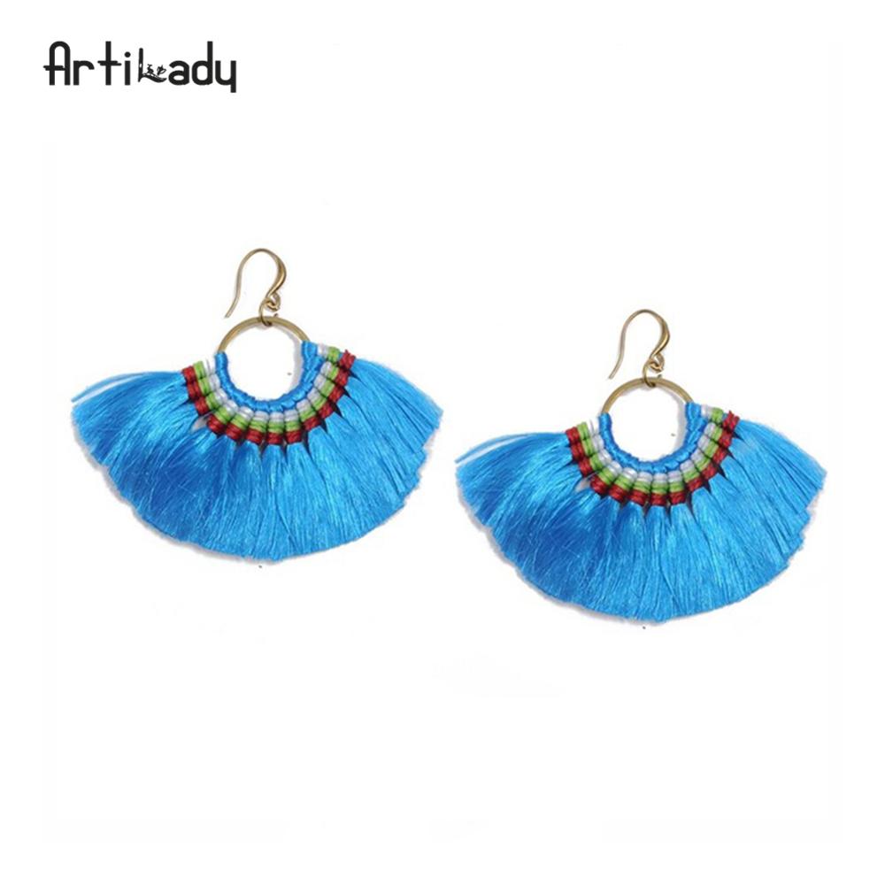 Artilady boho tassel earrings handmade  colorful drop earring