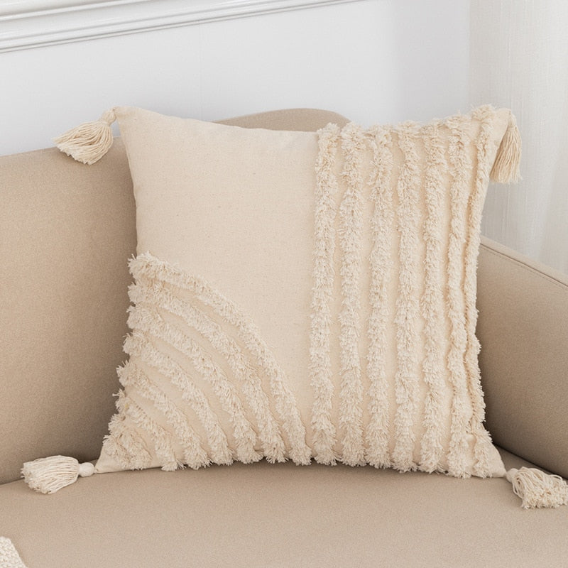 Tassels Cushion Cover 45x45cm Beige White Pillow Covers Decorative Pillow Case Square Home Boho Decor Macrame Pillowcase