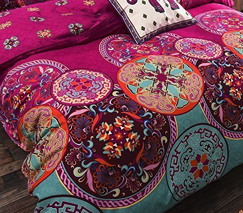 High BOHO printed duvet cover set pillowcase queen  4pcs cartoon  quilt cover