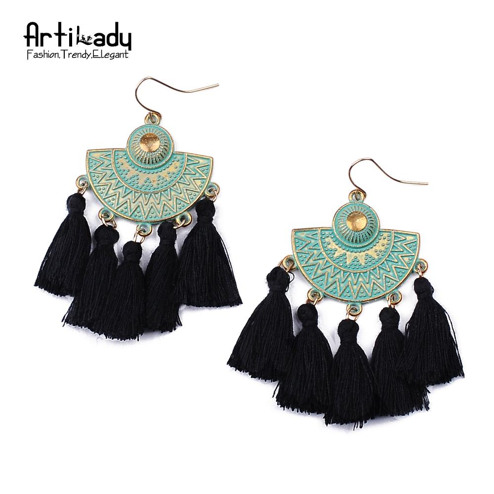 Artilady tassel drop earrings vintage boho jewelry