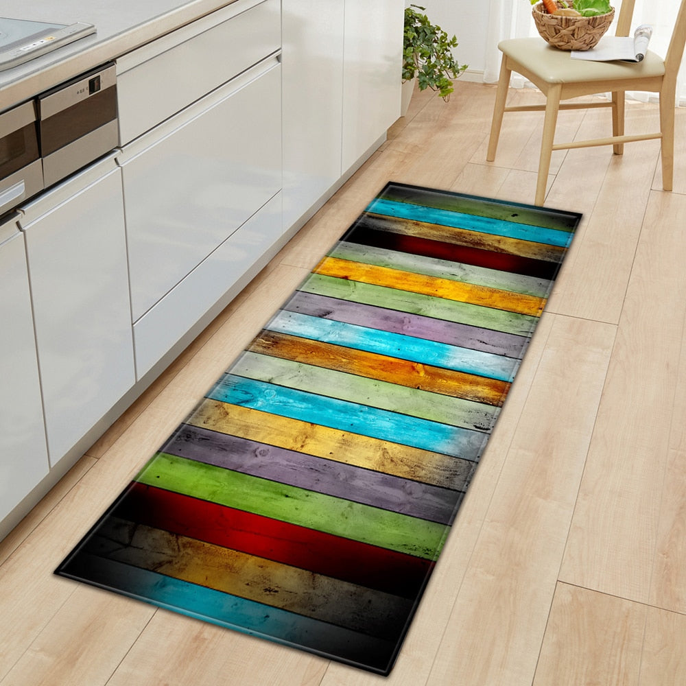 Nordic Kitchen Mat Bedroom Entrance Doormat Home Hallway Floor Decoration Living Room Carpet Wood grain Bathroom Anti-Slip Rug