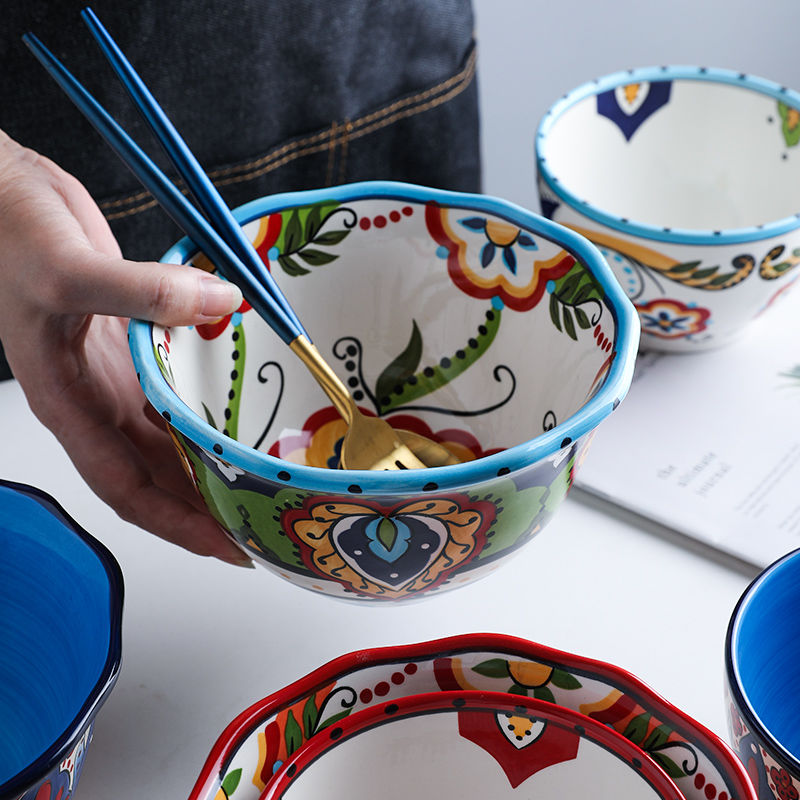 Bohemian hand-painted ceramic tableware bowl