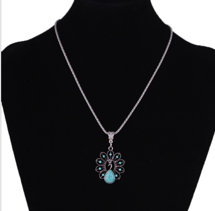 Bohemian retro ethnic style turquoise peacock necklace