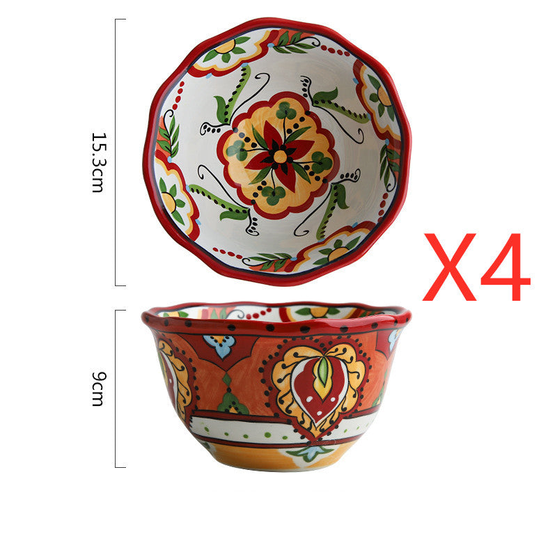 Bohemian hand-painted ceramic tableware bowl