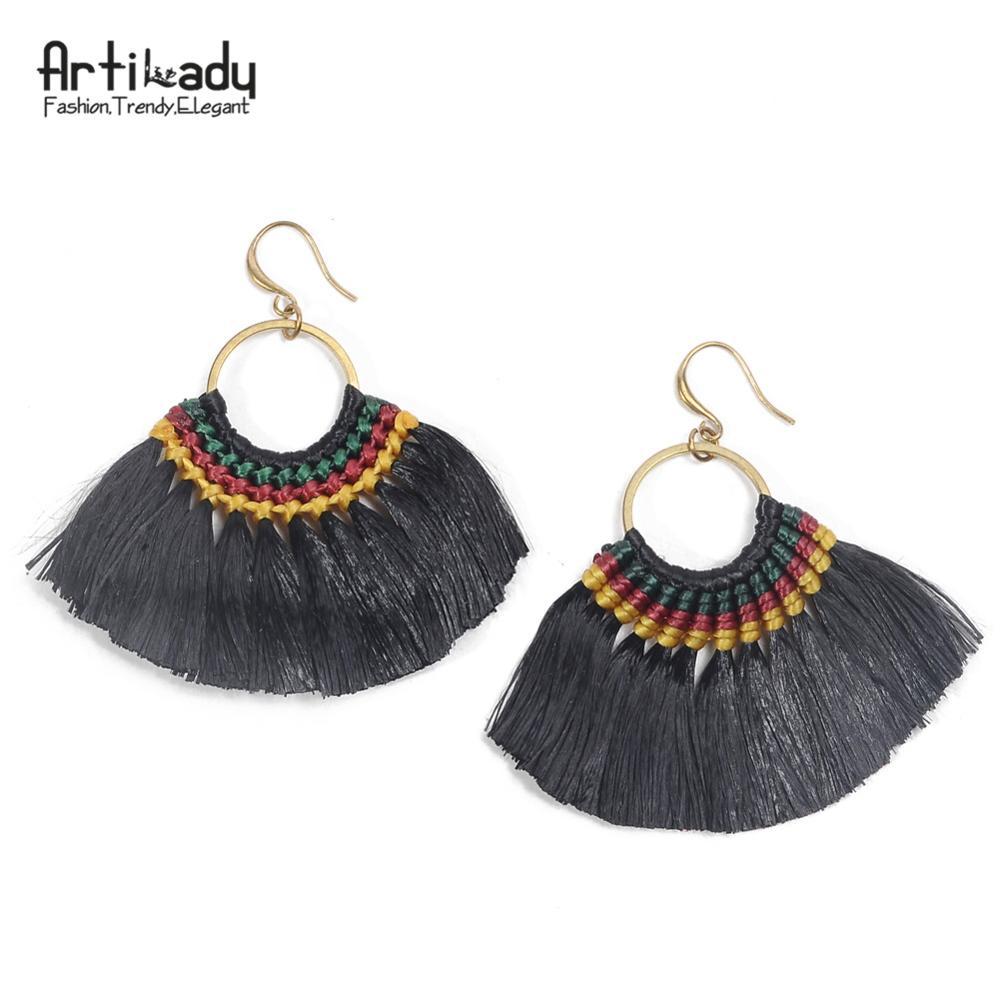 Artilady boho tassel earrings handmade  colorful drop earring