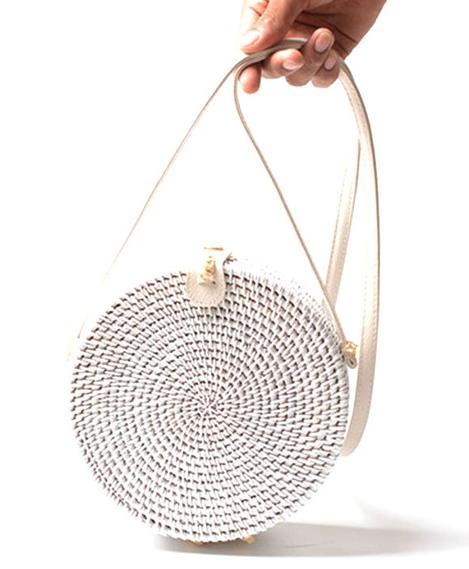 White Round Rattan Bags For Women Boho Beach Crossbody Bag Straw Handmade Woven Circle Shoulder Bag Female Handbags