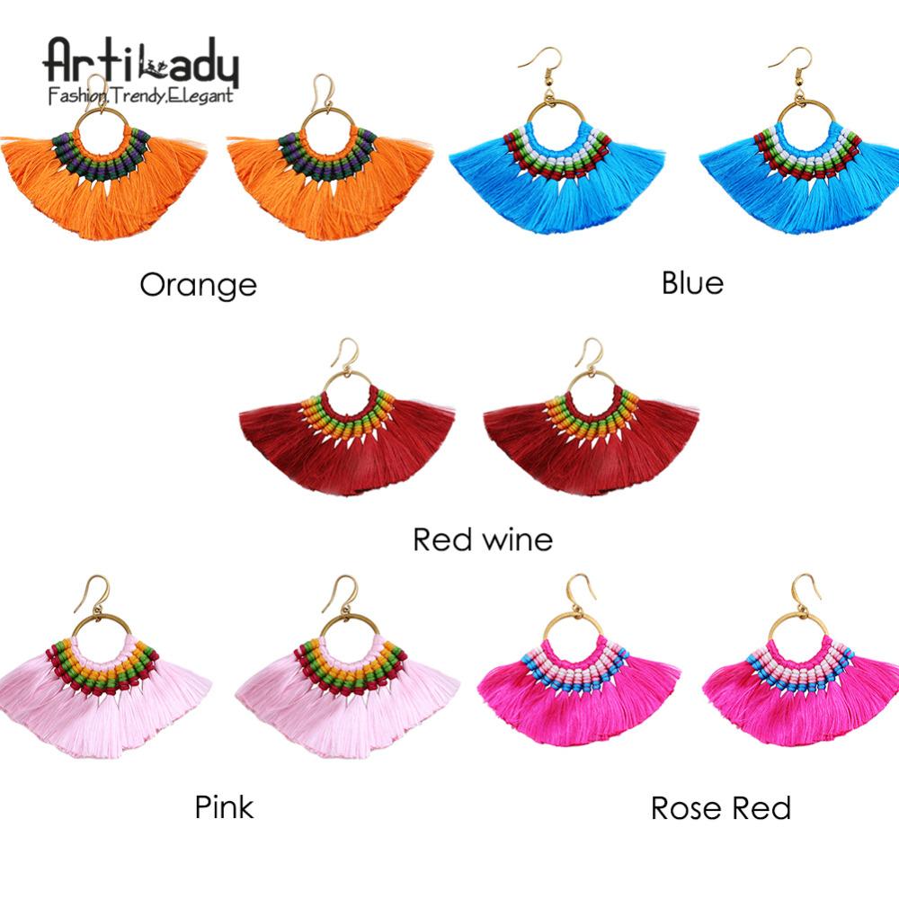 Artilady boho tassel earrings handmade  colorful drop earring