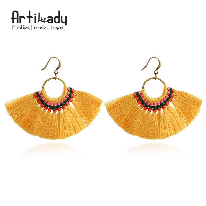 Artilady boho tassel earrings handmade  colorful drop earring