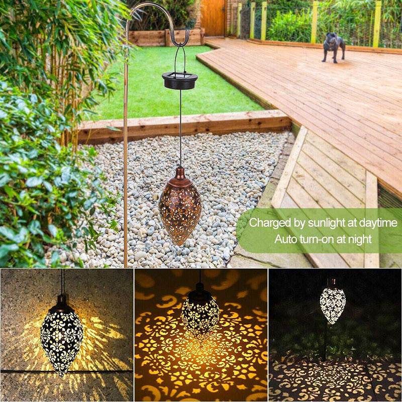 Outdoor Hollow Wrought Iron Solar Flood Light Garden Balcony Decoration Landscape Light Wall Hanging Light