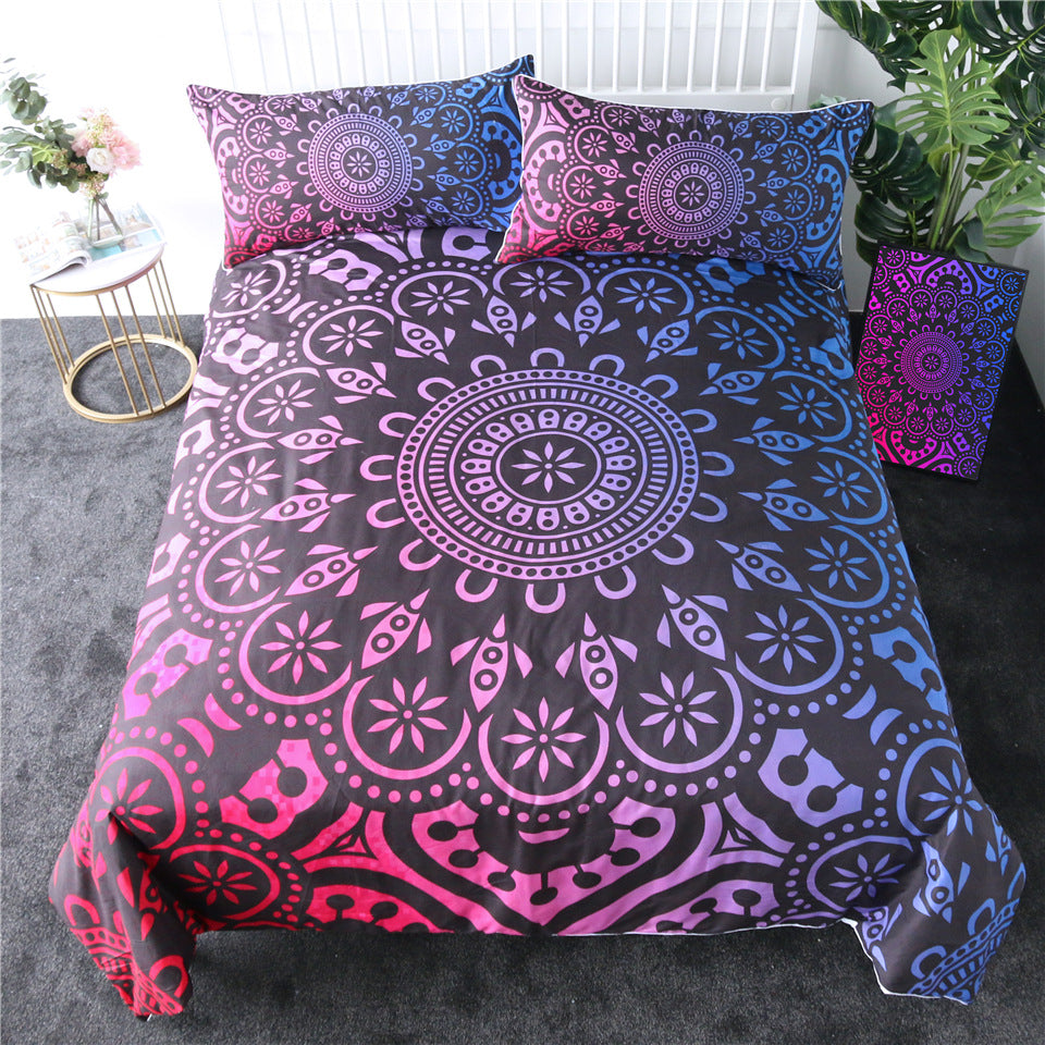 Purple crochet quilt cover three-piece bedding set