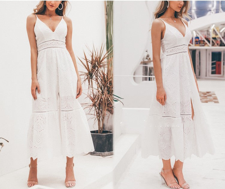 Sexy lace cotton lace long dress boho