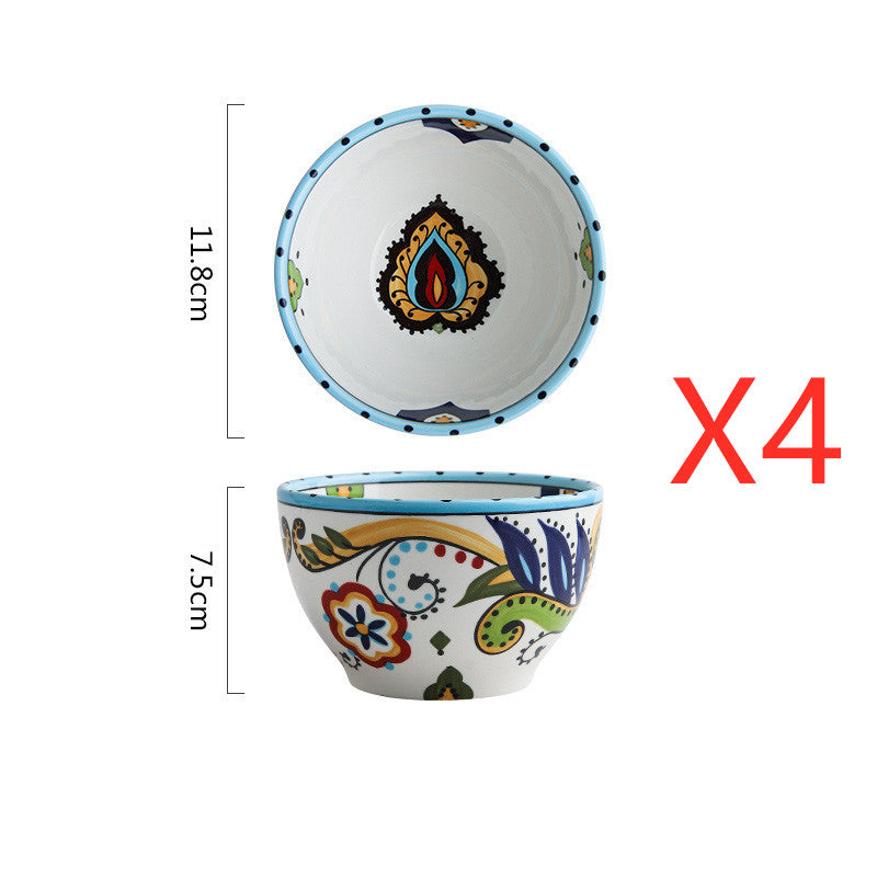 Bohemian hand-painted ceramic tableware bowl