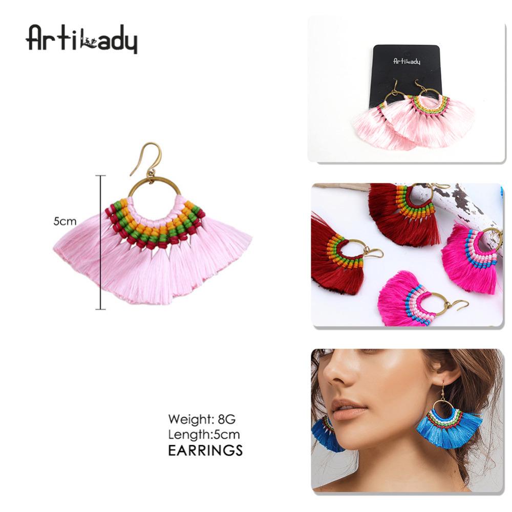 Artilady boho tassel earrings handmade  colorful drop earring