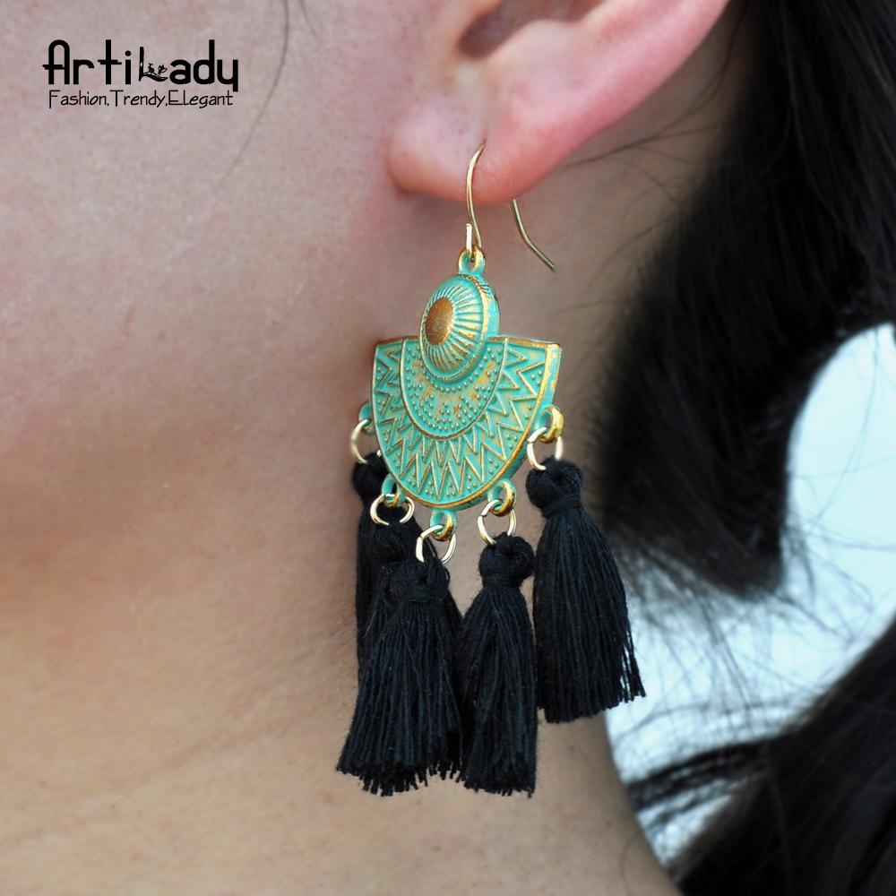 Artilady tassel drop earrings vintage boho jewelry