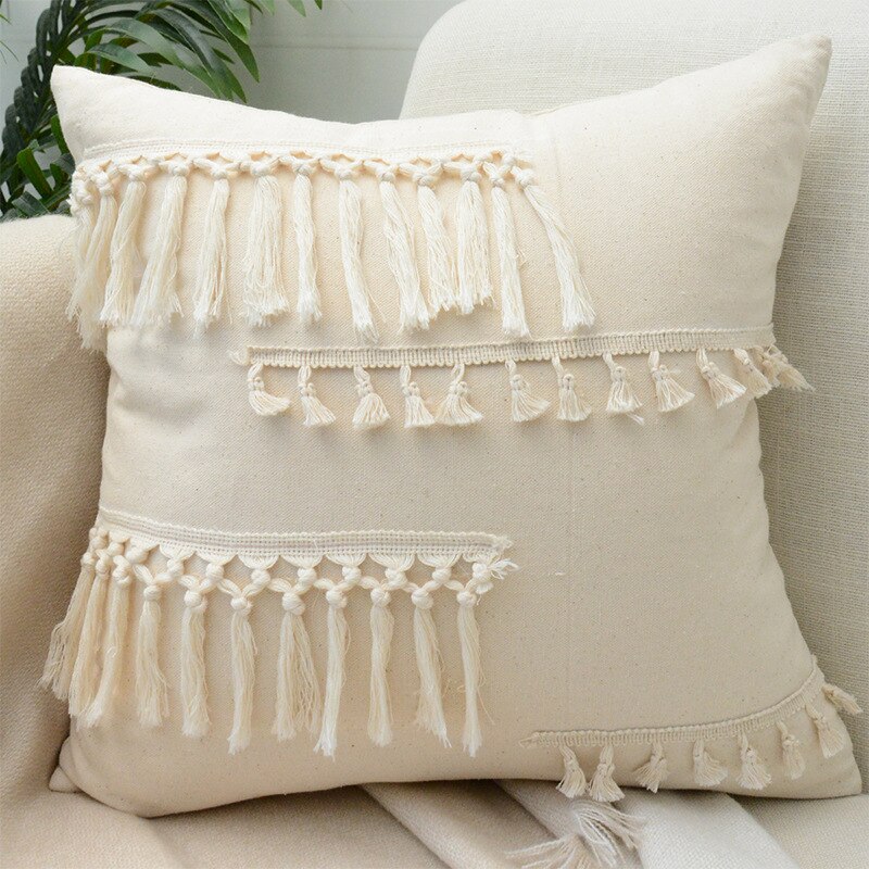 Tassels Cushion Cover 45x45cm Beige White Pillow Covers Decorative Pillow Case Square Home Boho Decor Macrame Pillowcase