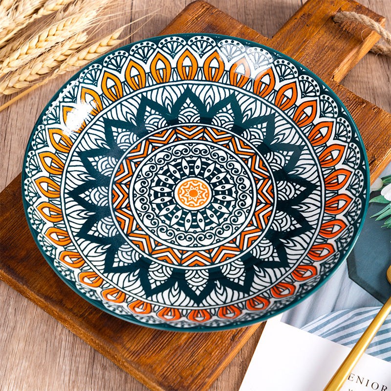 Ceramic Plate Hand-painted Underglaze Color 8 Inch Deep Disc Baking Dish Household Tableware