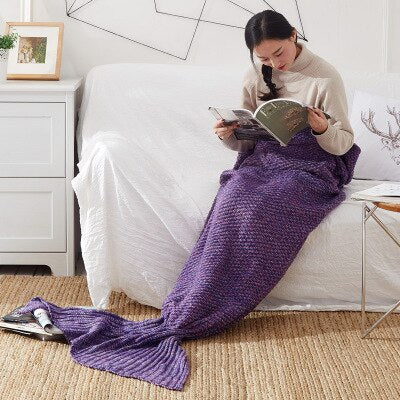 TONGDI Soft Warm Popular Fashionable Mermaid Fish Tail  Knitting Blanket Gift For Girl Princess All Season Handmade Sleeping Bag