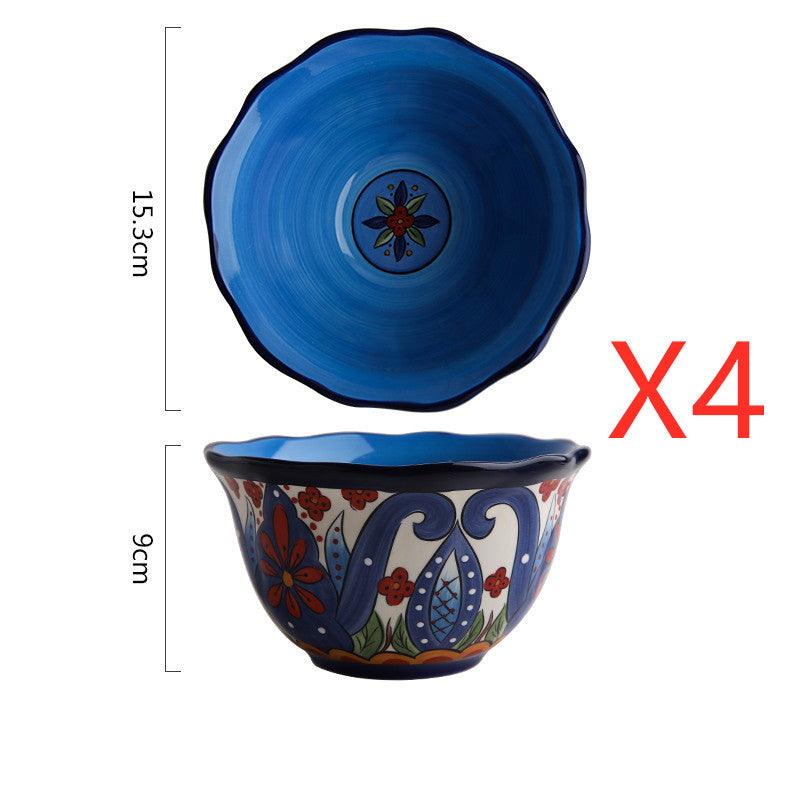 Bohemian hand-painted ceramic tableware bowl