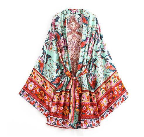 Cotton Print Cardigan Bohemian Short Belt Totem Kimono For Women