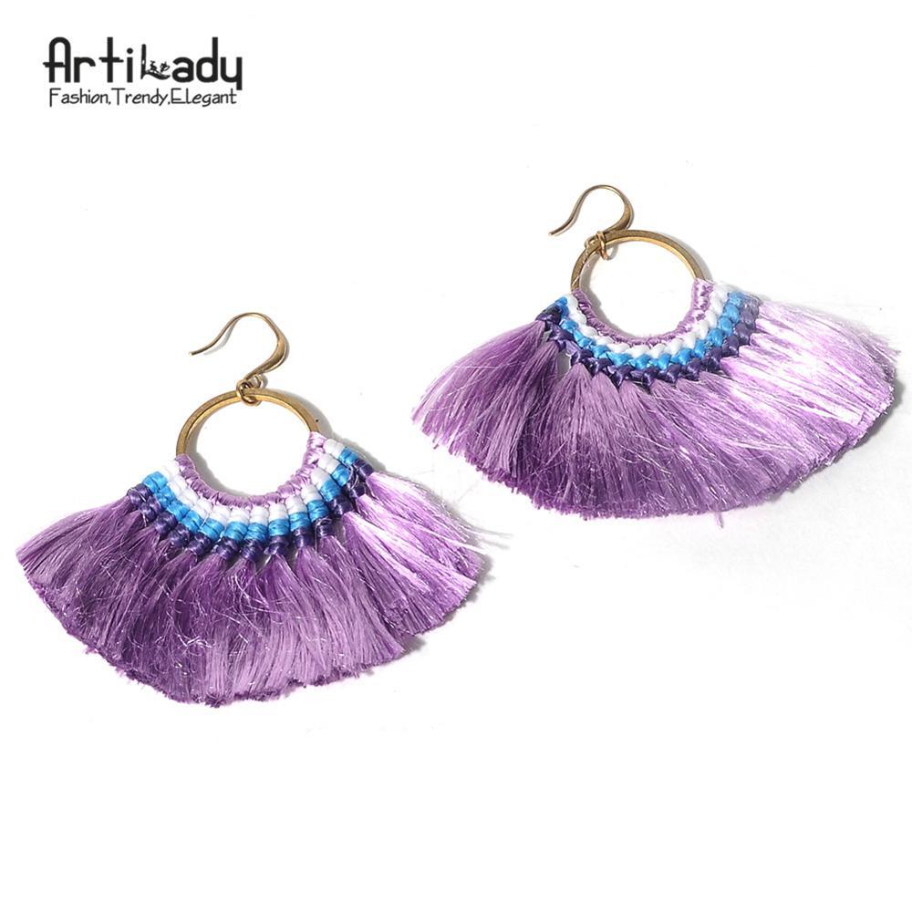 Artilady boho tassel earrings handmade  colorful drop earring