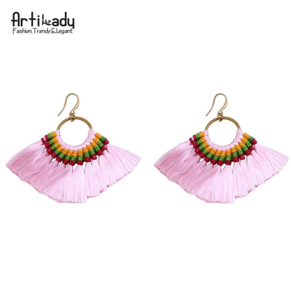 Artilady boho tassel earrings handmade  colorful drop earring