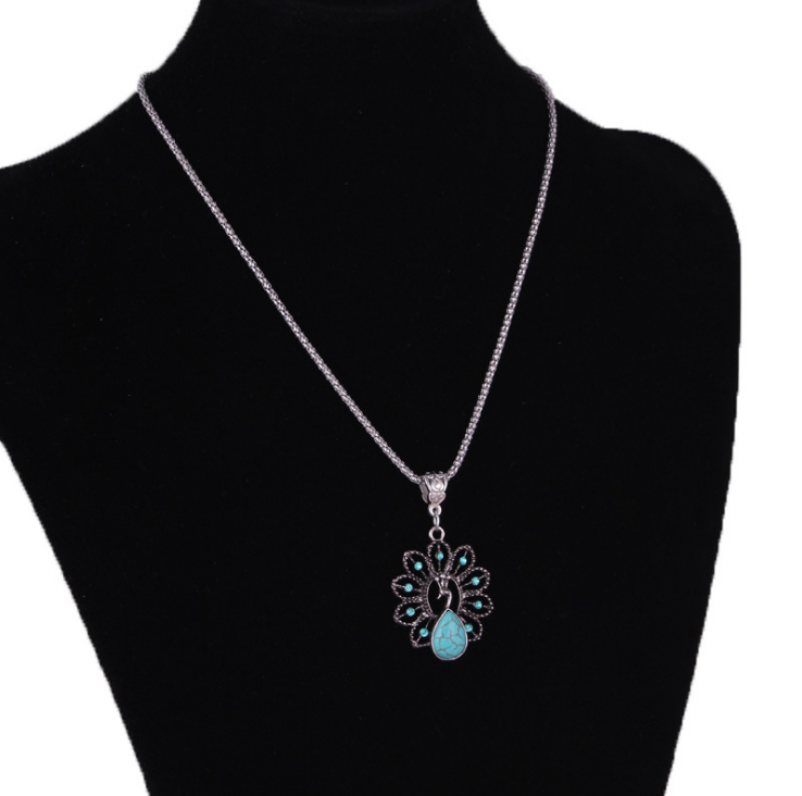 Bohemian retro ethnic style turquoise peacock necklace