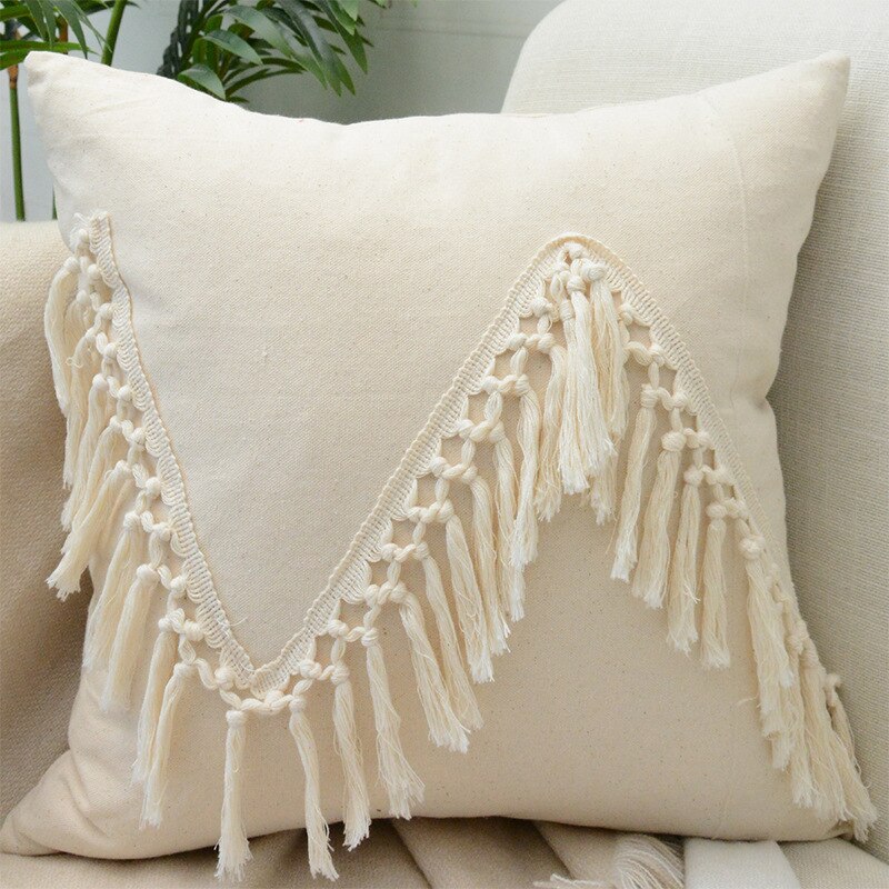 Tassels Cushion Cover 45x45cm Beige White Pillow Covers Decorative Pillow Case Square Home Boho Decor Macrame Pillowcase