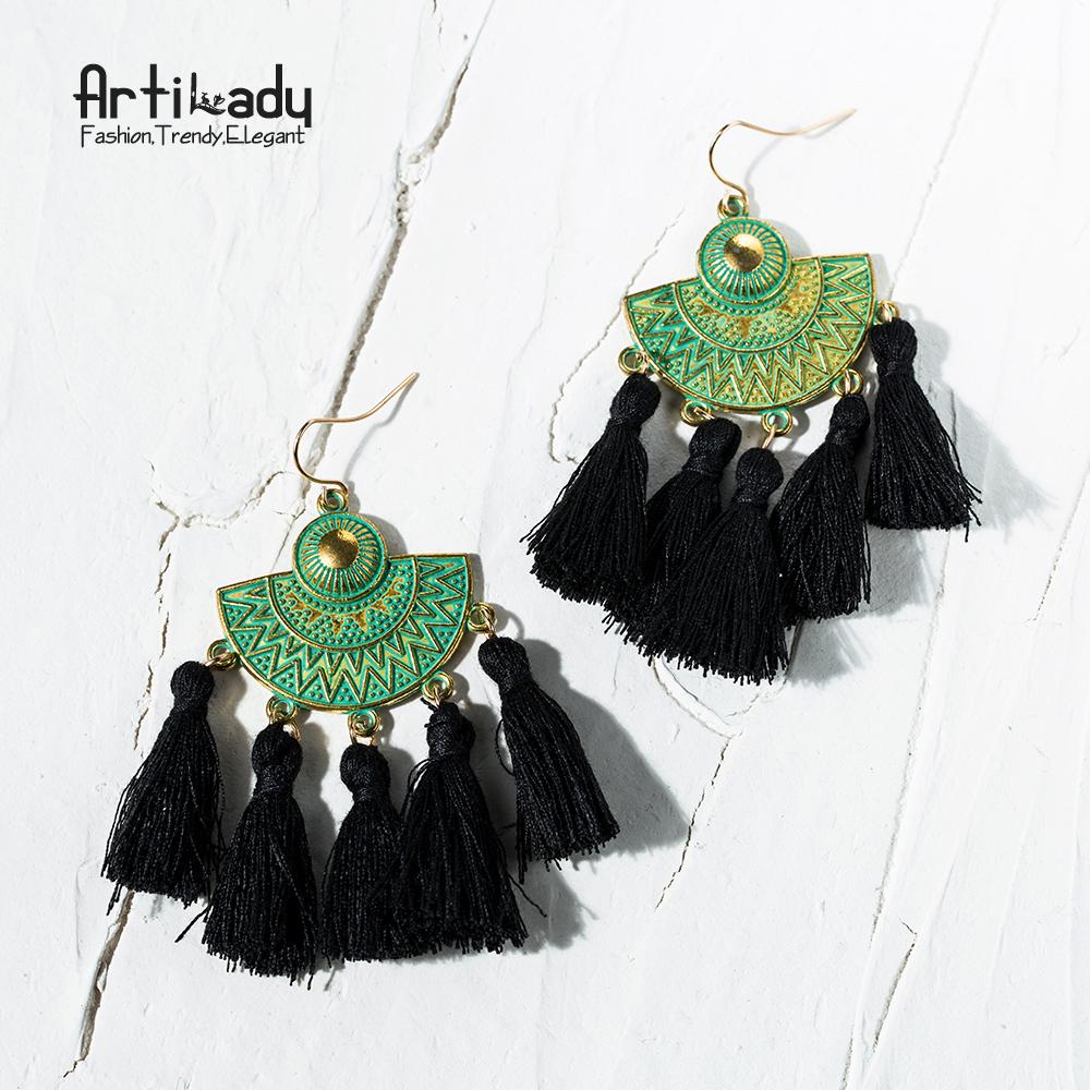 Artilady tassel drop earrings vintage boho jewelry