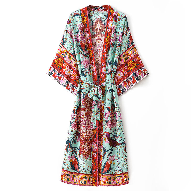 Cotton Print Cardigan Kimono Jacket Robe Bohemian Loose Sun Shirt