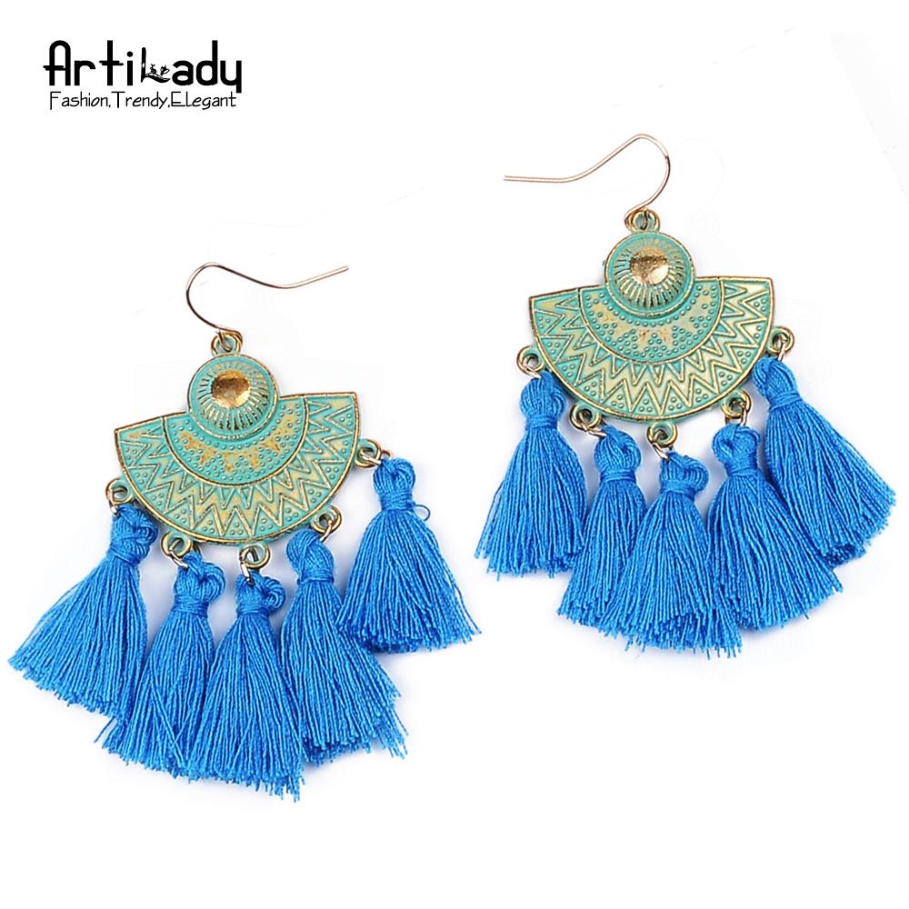 Artilady tassel drop earrings vintage boho jewelry