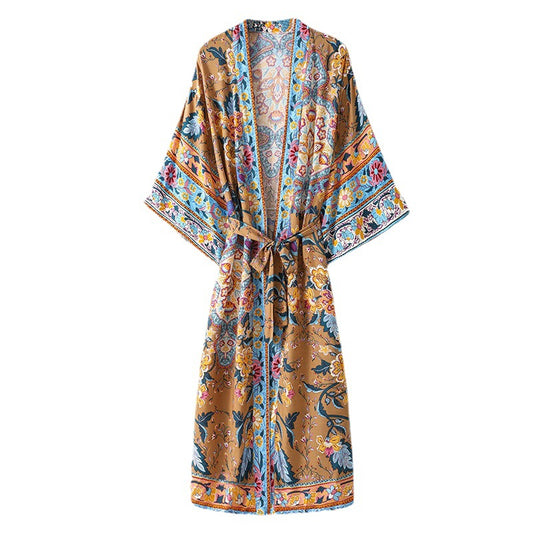 Cotton Print Cardigan Kimono Jacket Robe Bohemian Loose Sun Shirt