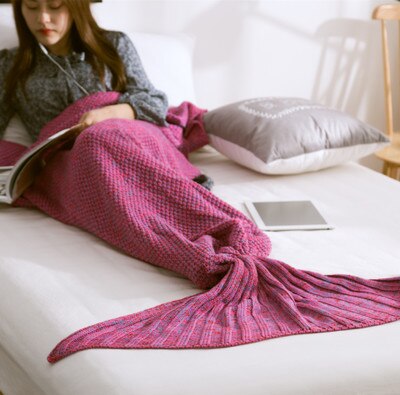 TONGDI Soft Warm Popular Fashionable Mermaid Fish Tail  Knitting Blanket Gift For Girl Princess All Season Handmade Sleeping Bag