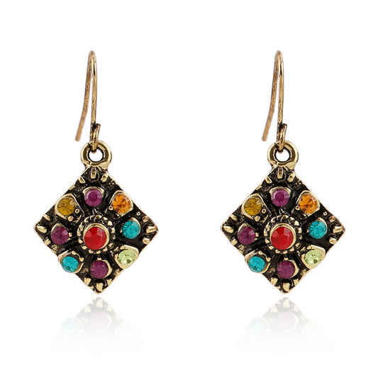 New Earrings Boho Ethnic Vintage Colored Diamond Earrings