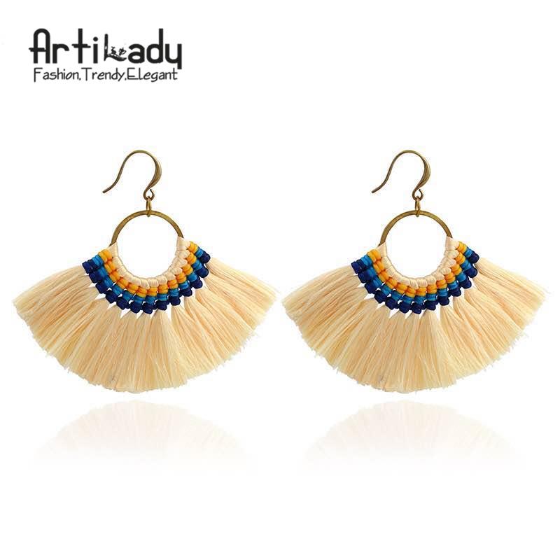 Artilady boho tassel earrings handmade  colorful drop earring