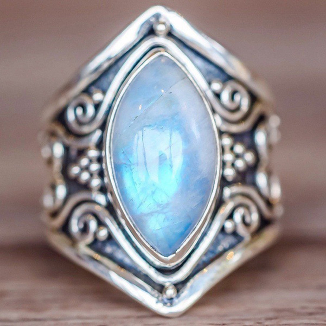 Vintage Silver Big Stone Ring for Women Fashion Bohemian Boho Jewelry