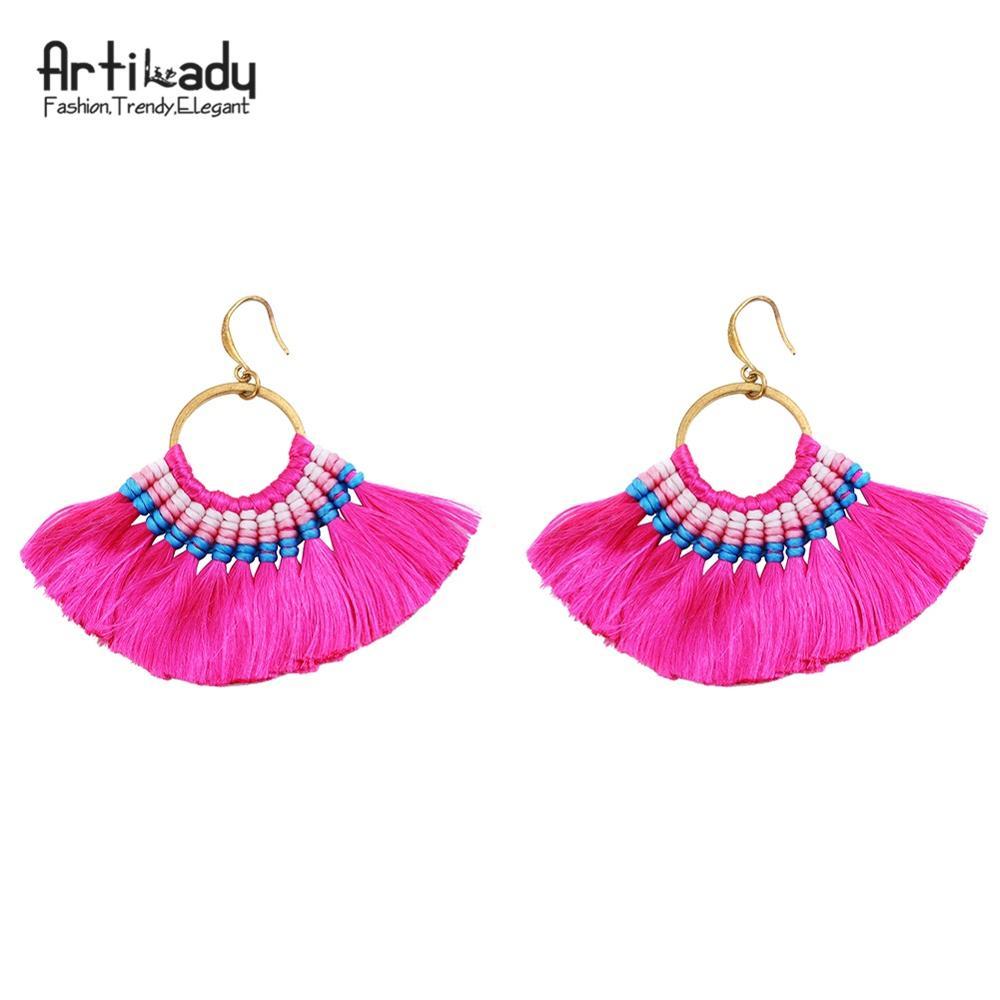 Artilady boho tassel earrings handmade  colorful drop earring