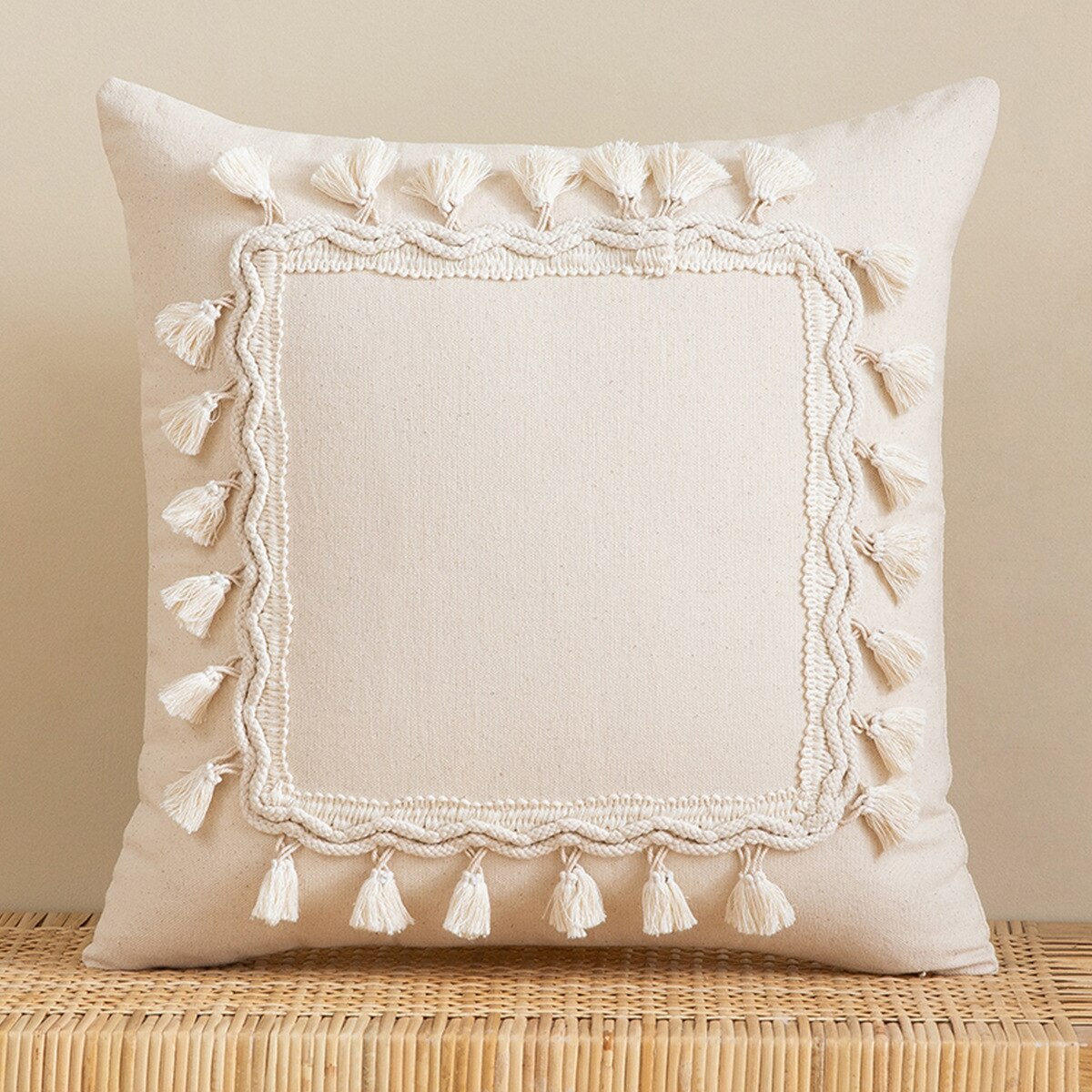 Tassels Cushion Cover 45x45cm Beige White Pillow Covers Decorative Pillow Case Square Home Boho Decor Macrame Pillowcase